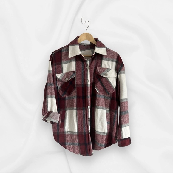 Women’s Plaid Shirts Trendy Long Sleeve Button Down Lapel Flannel Shacket - Picture 1 of 3